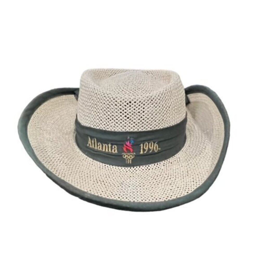 Atlanta 1996 Straw Sun Hat Women's 'The Game' Olympics 100 Green Tie One Size
